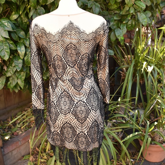 VINTAGE SNIDEL BODYCON JAPANESE LACE OVER NUDE SZ SM DRESS - Picture 6 of 8